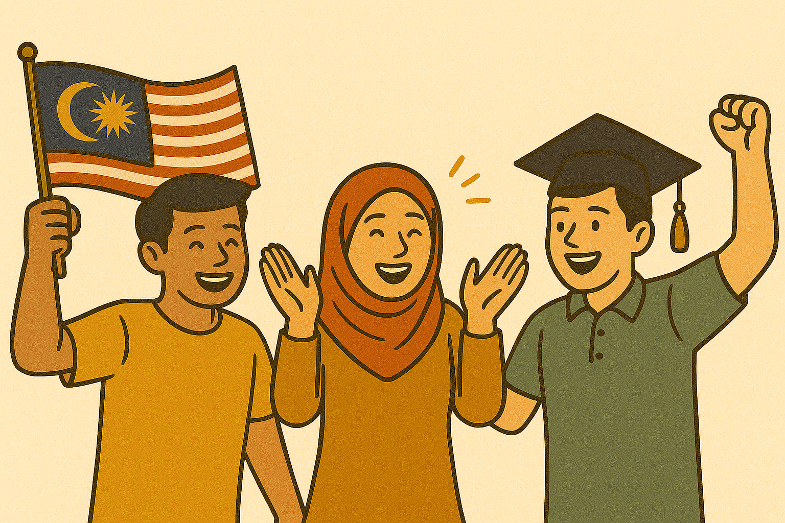 Happy Malaysian students celebrating academic success